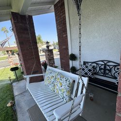 White Farmhouse Wood Porch Swing Bench 