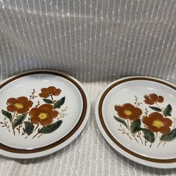 Two Large Vintage Woodlands Stoneware Serving Plates 12 Inches Wide 