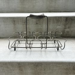 Vintage metal milk bottle carrier rack with handle