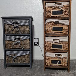 Storage Baskets On Wood Framed End Tables
