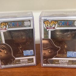 Funko POP! Nami #2015 Usopp #2016 Bronze Statues with hard plastic protectors!!!