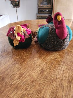Set of 2 Plush Fabric Thanksgiving Turkey Tabletop Decors
