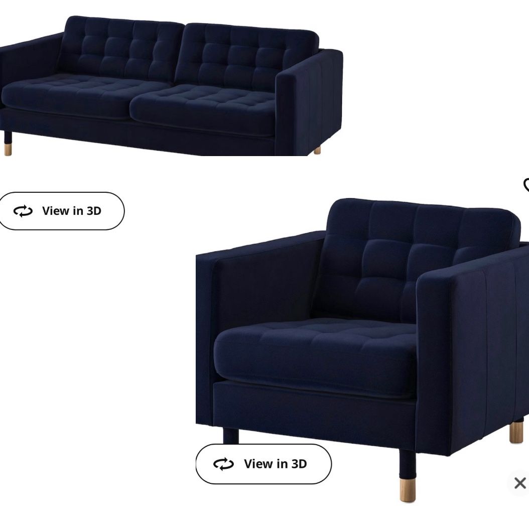 Velvet Dark Blue 3 Seat Sofa and Arm Chair Combo