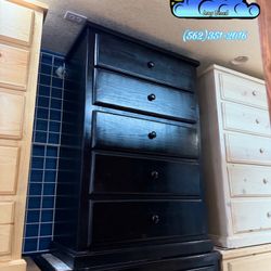 Five Drawer Black Pinewood Dresser New Chest 