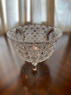 Vintage Cut Crystal Pedestal Bowl / Compote - Ornate Floral & Geometric Design