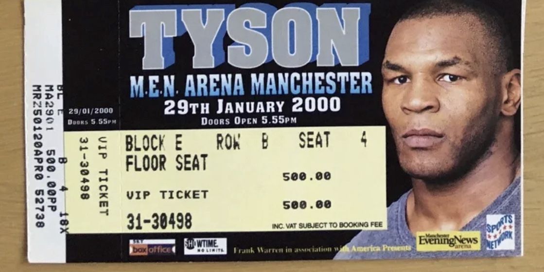 Mike Tyson Vs Julius Francis VIP UN USED FLOOR SEAT Ticket 29th Jan 2000 M.E.N Arena Manchester