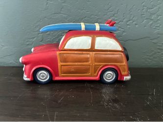 Vintage 7” Long Ceramic Handmade 2-Piece Surfer Surfing Woody Wagon. Pre Owned.