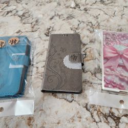 Galaxy S22 5G Flap Phone Cases.Leatger Embossed Butterfly Flower. Pink Bow Also Galaxy S22 5G. 