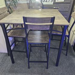 Brand New Gray Metal Counter High Dining Table (36"x36"×36"H) + 4 Chaira