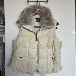 Ralph Lauren Cream Puffer Vest Coyote Fur Trim