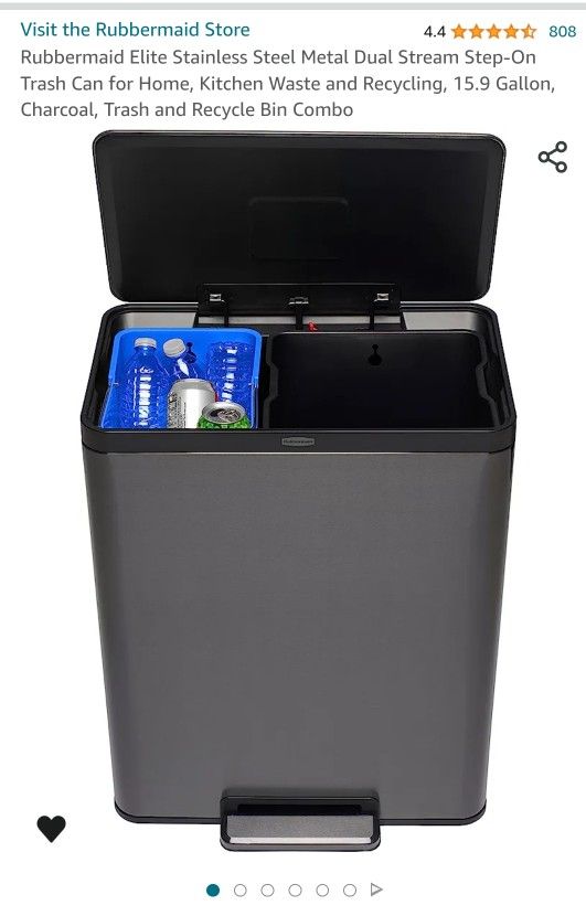 Rubbermaid Black Stainless Steel Metal Dual Trash And Recycling