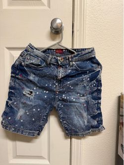 Boys Distressed Denim Shorts Paint Splatter - Size 10 & 12 - 2 Pair