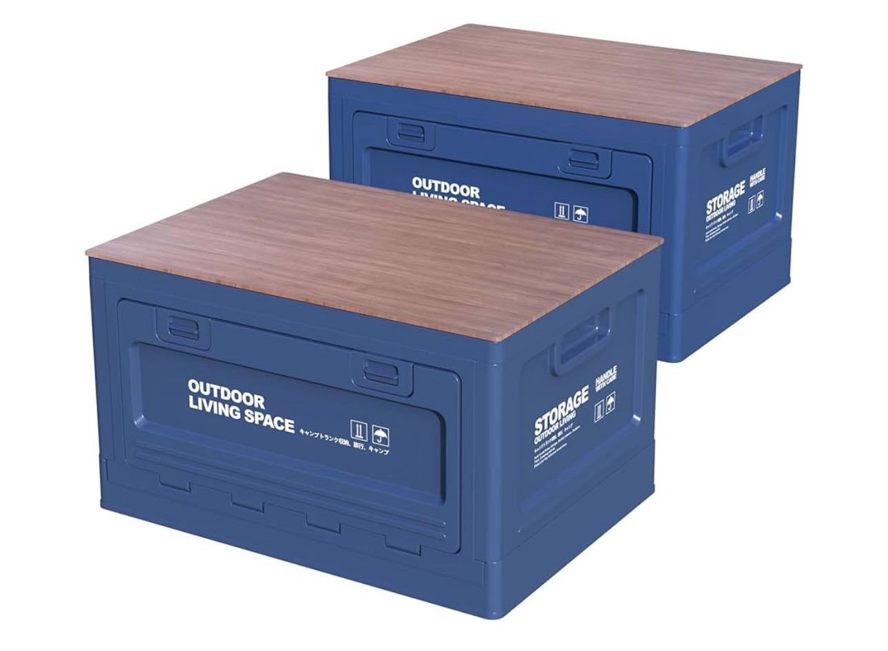 Collapsible Storage Bins with Lids,Folding Plastic Camping Box, (blue)