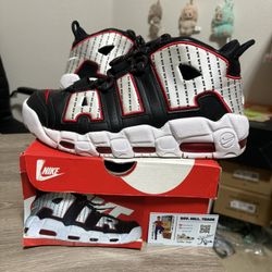 Size 10.5 - Nike Air More Uptempo - Pinstripe Black Red White