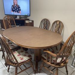 Solid Wood Dinning Table With 6 Chairs Table Cover And Extension Leaf, Must Sell Moving, Refrigerator Kenmore