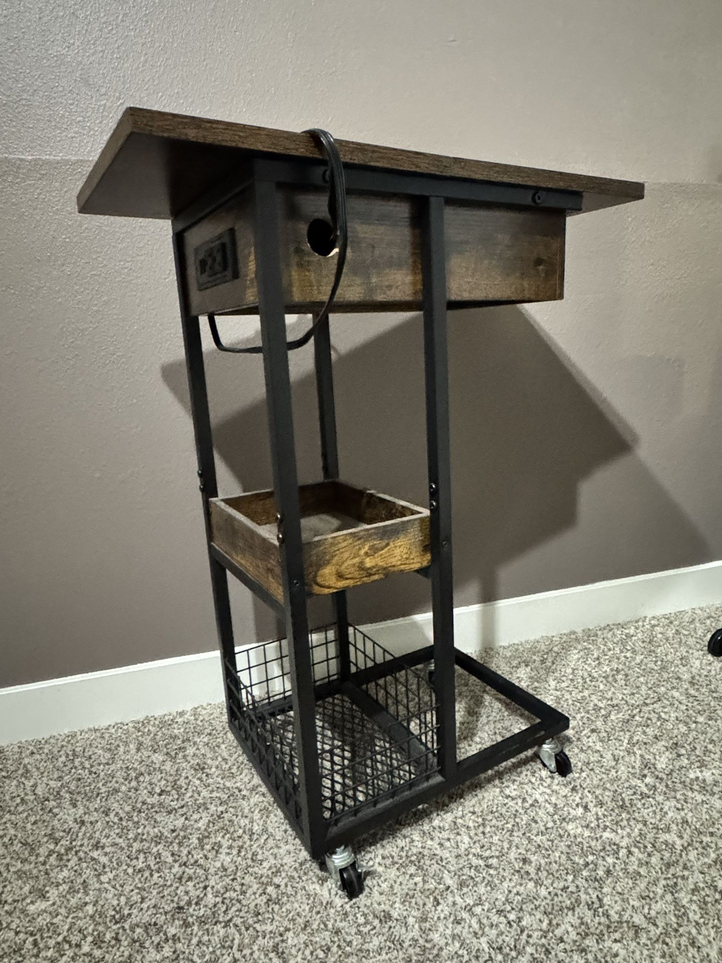 C Shaped End Table with Charging Station