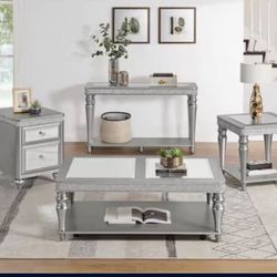Lavigne 50 in. Silver Rectangle Glass Coffee Table with Casters