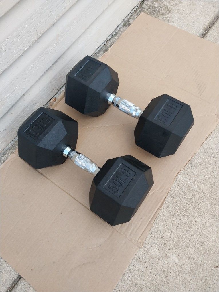 Rubber Coated Dumbbells 50lbs