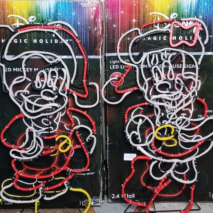 Disney Magic Holiday LED Lighted Mickey & Minnie Mouse 29" Neon Sign Gemmy 2018