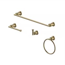 Glacier Bay Oswell 4-Piece Bath Hardware Set with 24 in. Towel Bar, TP Holder, Towel Ring and Robe Hook in Matte Gold