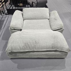 M-(Stains)New Green Oversized Boneless Chaise Lounge Chair, Chenille Upholstered Sofa Bed with Pocket Springs, No Assembly Lounge Couch, Reading Chair