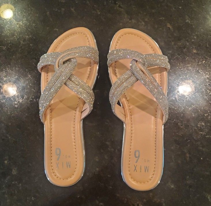 Women's Sandals Mix No. 6 Zabette Silver Rhinestone-covered Metalic Sz 8M NEW