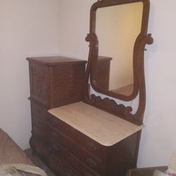 Antique Mirror And Marble Dressor
