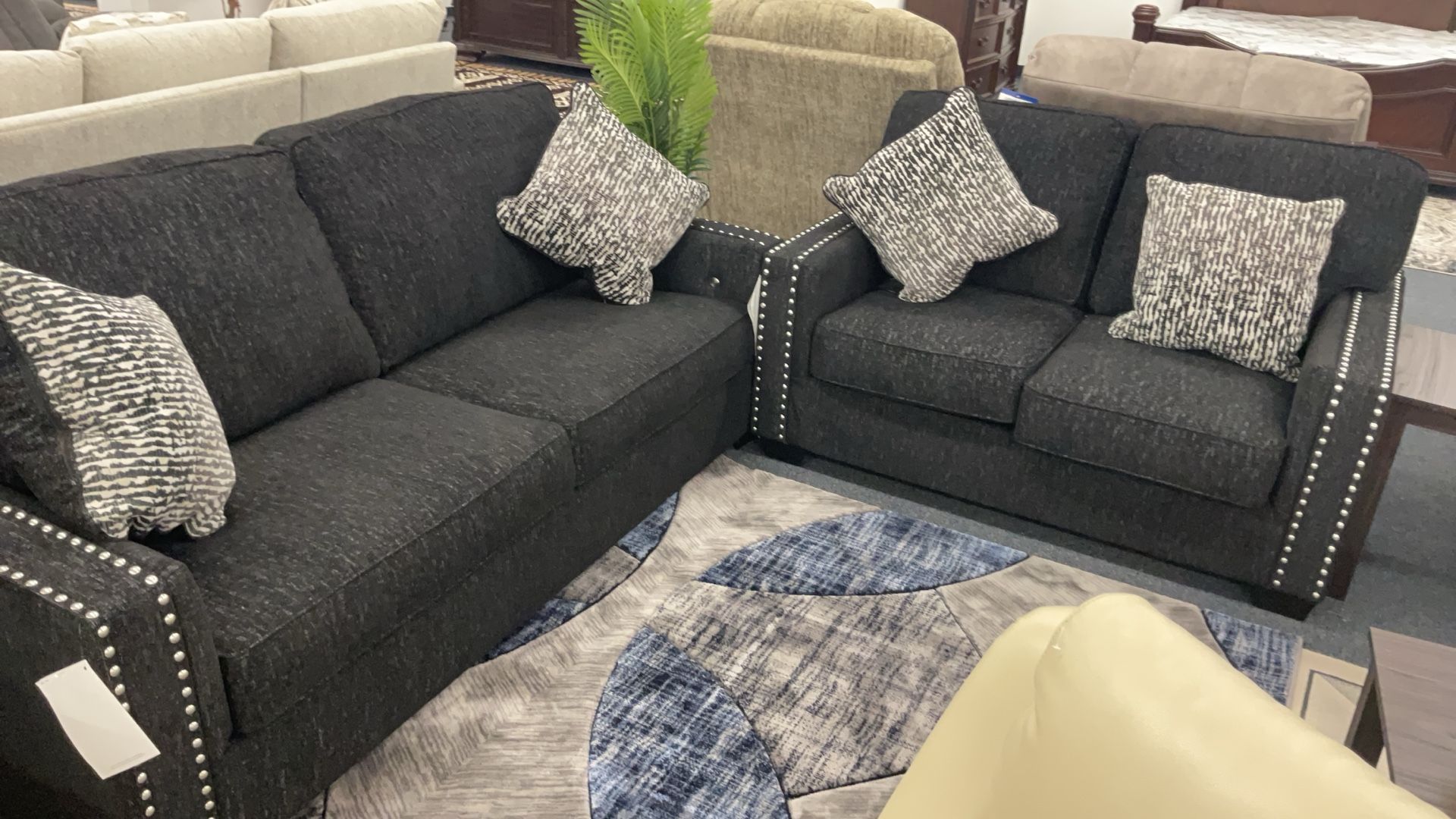NEW! Black Material Studded LED Sofa & Loveseat By Ashley Was $2499 Now $1199