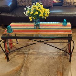 Vintage Mid Century Glass and Hand Forged Iron Coffee Table