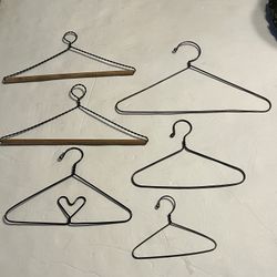 Small vintage wire hangers, a couple with wood perfect for American girl, doll clothes or cottage core decor