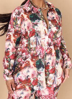 Rose Femme Renaissance Print Oversized Shirt