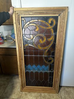LARGE ANTIQUE STAINGLASS, Reinforced OBO