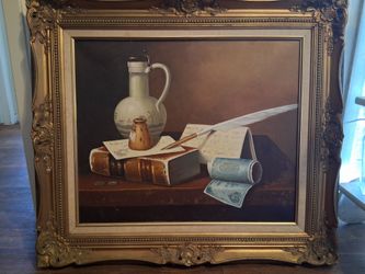 Framed Still Life Oil Painting with Gold Frame