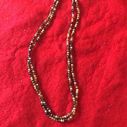 Premier Designs 2 Strand Browns And Silver Beads Necklace 