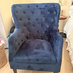 Navy Blue Velvet Tufted Wingback Chair