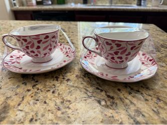 2 Heart Teacup and Saucers