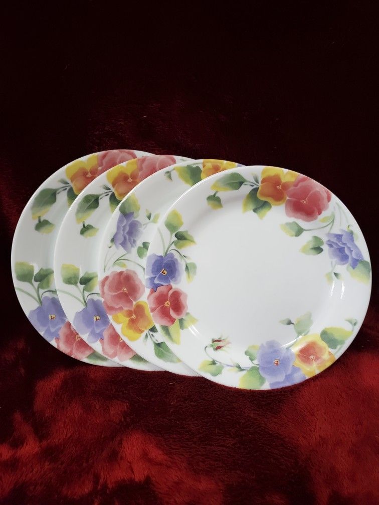 Corelle Corning Summer Blush Pansies Bread Appetizer Plate Set of 4