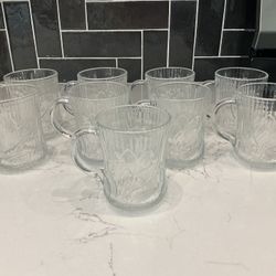 Arcoroc "CANTERBURY CROCUS" Glass ~ France ~ Set of 9 ~ Mugs ~ 4" Tall