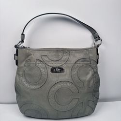 Coach Gray Leather Hobo Bag Perforated Op Art C Shoulder Bag Vintage