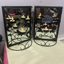 Wall Sconce, Mirrored, Wrought Iron, Set Of 2