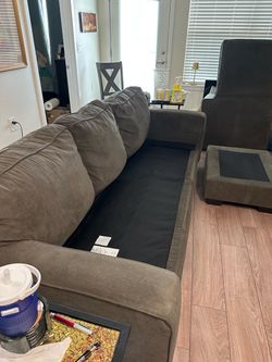 Gray Microfiber Sofa with Ottoman