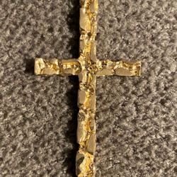 Large 14 Karat Gold Nugget Cross