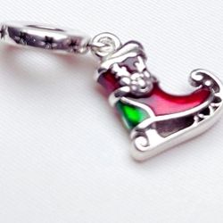 SILVER 835 ALLOY Christmas Ice Skate Dangle Charm