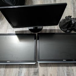 Three 24" Dell Monitors And Triple Monitor Stand
