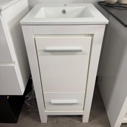 16" Solid Wood Freestanding White Bathroom Vanity