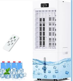❄️ICE COLD AIR❄️ Swamp Cooler, 6L Windowless Portable Air Conditioner, 4 Modes & 3 Speeds, 3-IN-1 Evaporative Air Cooler with 4 Ice Packs, 12H Timer, 