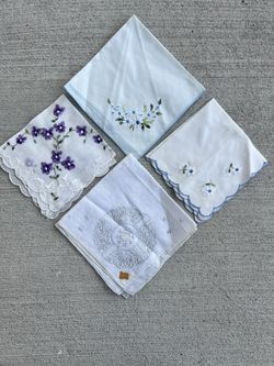 Vintage 1950s Swiss Hand Embroidered Cotton Handkerchiefs – Made in Switzerland – Beautiful Condition