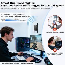 Dual-Band WiFi 6 Range Extender 1800Mbps