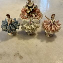 Antique Dresden Lace Porcelain Ballerinas Obo