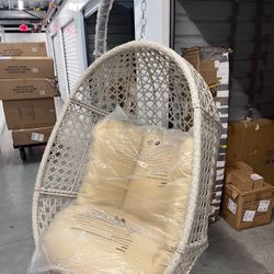 Swing Hanging Chair for Indoor and Outdoor with C-Stand and Beige Cushion